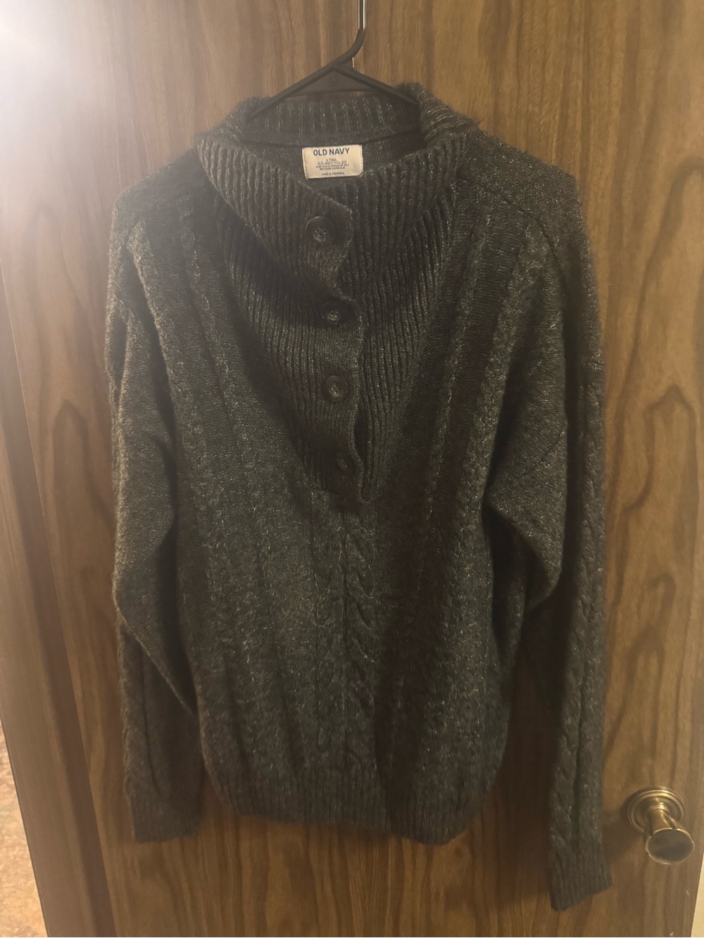 TALL Old Navy Women's Dark Gray Button-Neck Cable Knit Sweater